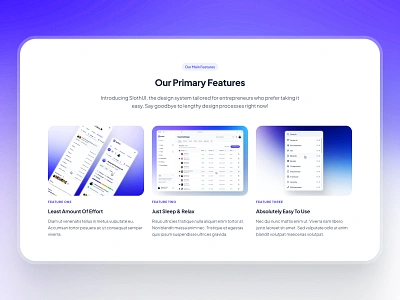 slothUI - World's Laziest Design System - Feature Layout List UI clean column ui design system feature list ui feature section feature ui figma gradient grid ui landing page list ui minimal purple simple slothui soft ui ui design ui kit web design