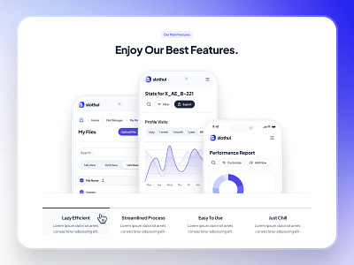 slothUI - World's Laziest Design System - Feature Layout UIUX clean design system feature list feature list ui feature section feature ui features section figma gradient list ui minimal progress ui purple simple slothui soft ui ui design ui kit web design