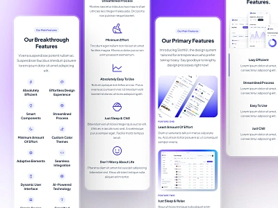 slothUI - World's Laziest Design System - Features Mobile UIUX clean design system features section features ui figma gradient minimal mobile ui mobile web design mobile website modern purple responsive responsive website simple slothui soft ui design ui kit web design