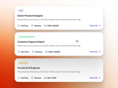 slothUI - World's Laziest Design System - Job Openings Card UIUX card ui career listing ui careers clean design system gradient hover ui job openings job openings ui job portal ui job ui list ui listing ui minimal modern orange slothui soft ui ui kit