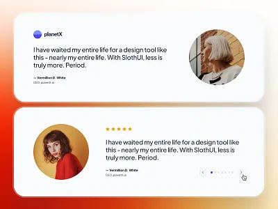 slothUI: World's Laziest Design System | Testimonial Slider UIUX avatar ui carousel carousel ui clean design system figma gradient minimal modern orange saas slider slider ui soft testimonial testimonial section testimonial ui testimonials ui kit web design