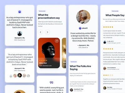 slothUI: Design System for Lazy Gen Z | Testimonial Mobile UIUX carousel clean design system figma layout ui minimal mobile mobile layout ui mobile ui modern purple simple slider soft testimonial testimonial layout testimonial ui ui ui design ui kit