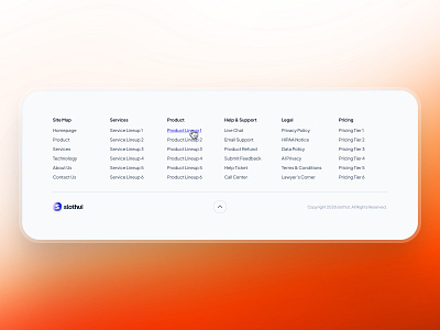 slothUI: World's Laziest Design System | Footer Link Component clean design system figma footer footer component footer design footer section footer ui gradient minimal modern orange simple slothui soft ui ui kit web design website website ui