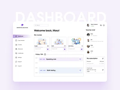 Dashboard for online school creative design dashboard dashboard ui data dashboard design figma flat design information design light mode online school product design settings ui uiux design user experience user interface ux uxui web design website design