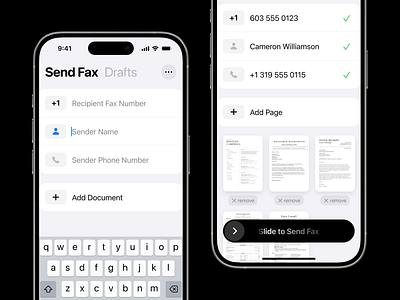 Fax Sending App for iOS app app store black dark design documents drafts fax form interface ios iphone mobile modern send sending simple ui ux white