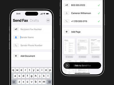 Fax Sending App for iOS app app store black dark design documents drafts fax form interface ios iphone mobile modern send sending simple ui ux white