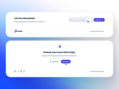 slothUI: World's Laziest Design System | Footer Component UIUX blue button ui clean design system footer footer component footer layout footer section footer ui gradient minimal modern slothui soft text input ui ui ui design ui kit web design website