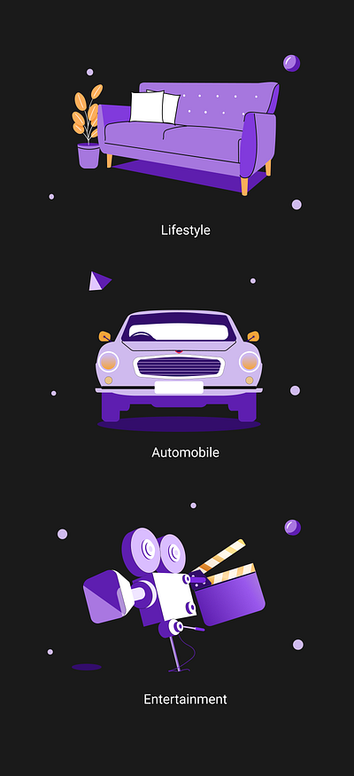 Illustrations for Lifestyle, Automobile, Entertainment app car character cinema entertainment illustration illustration ux ui lifestyle movie vector web