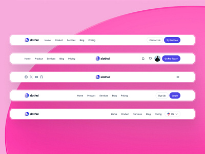 slothUI: World's Laziest Design System | Header Navigation UIUX clean design system figma header header nav header navigation header navigation ui macos minimal modern purple simple slothui soft top nav top nav ui ui ui kit web design website