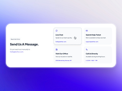 slothUI: World's Laziest Design System | Contact Info Layout UI card ui clean contact info ui contact us contact us ui design system gradient grid ui layout ui minimal modern purple simple slothui soft ui ui design ui kit web design website design