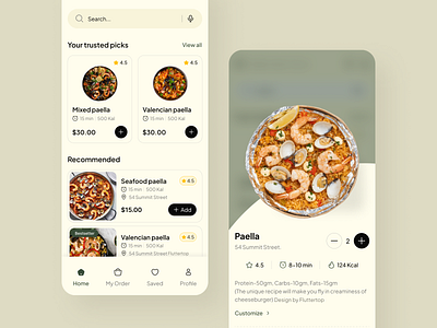 Food Ordering App Design app app design awesome design cafe delivery services ecommerce ecommerce food app fast food fluttertop food food and drink food app food app design food ordering app menu online store paella restaurant shopping snacks ordering application