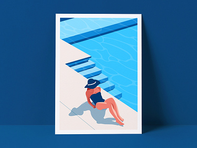 Poolside beach design drinks graphic design holiday illustration minimalism ocean pool poster print simplicity sun vacation vector water woman