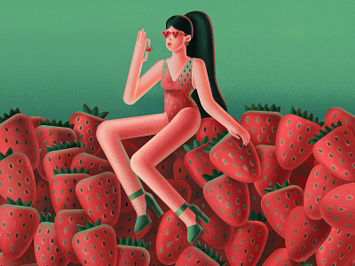 Strawberry mood app berry character digital illustration mood strawberry summer summertime women
