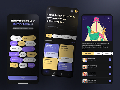 E-learning app app design graphic design illustration typography ui ux