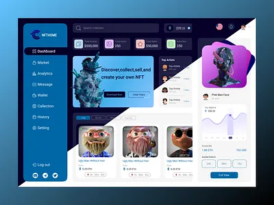 NFT Dashboard 3d app design branding dashboard design figma graphic design logo nft nft dashboard trend ui ui ux designer uiux design webdesign website