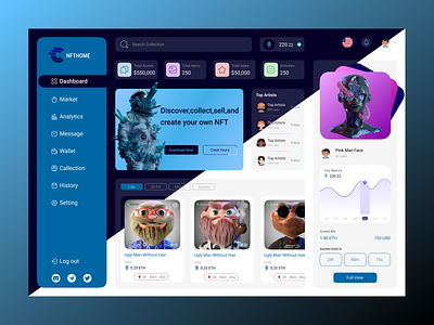 NFT HOME 3d app design branding dashboard design figma graphic design logo nft nft dashboard trend ui ui ux designer uiux design webdesign website