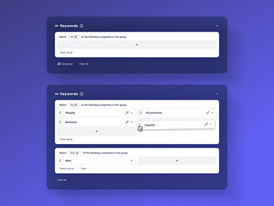 SaaS conditional filters app creative dashboard design filters interface saas ui