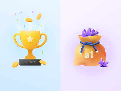 3D Reward Elements 3d c4d coins illustration money bag trophy ui