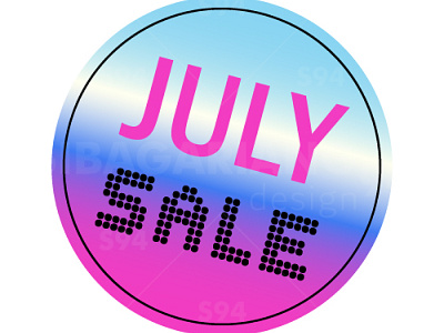 July sale round stickers set with a holographic glossy gradient dotted font graphic design