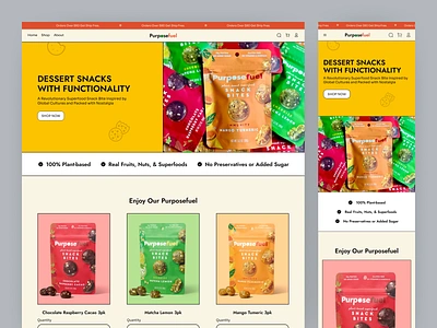 Superfood Snack Ecommerce Web Design chocolate colorful design ecommerce site design ecommerce web design ecommerce website design landing page design mobile design mobile responsive design redesign shopify design shopify designer shopify landing page snack ecommerce ui design uisaleh visual design web design web ui website design