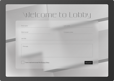 Sign up/Request form for Lobby 3d sign up ui ux web