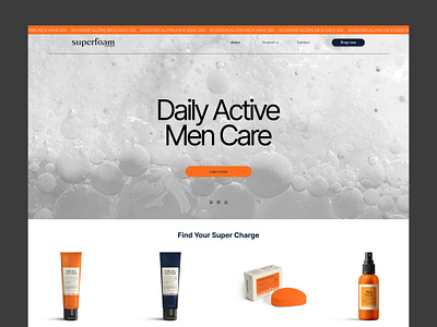 Men Skincare Web Design - Superfoam branding design graphic design ui ui design uiux web design