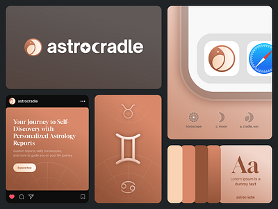 astrocradle / astrology app branding adobe illustrator app astrology branding brown design graphic design horoscope illustration indian ios logo minimal moon social media sun ui ui ux ui design uidesign