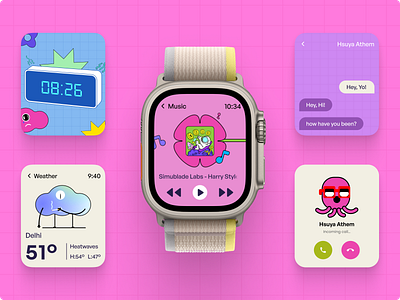 Vibrant 2D Illustrative UI Design for Apple Watch 2d illustration 2d illustrations apple watch ui dribbble inspiration fun ui design playful interface ux design. wearable tech