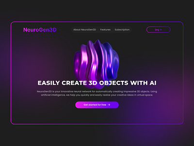 NeuroGen3D. Ai website. Ai that can generate 3D objects. 3d animation figma ui ux web design website