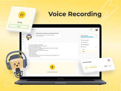 Voice Recording App Feature app branding brigit.dev coffee talk design education elearning feature graphic design illustration language learning lanugauge learning mobile app recording saas template ui ux voice recording