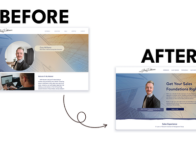 One Page Sales Consultant Website before and after booking branding gold and blue graphic design hero high end interaction design luxury minimal minimalistic one page one page website portfolio website redesign sales consultant sales website ux wix wix studio
