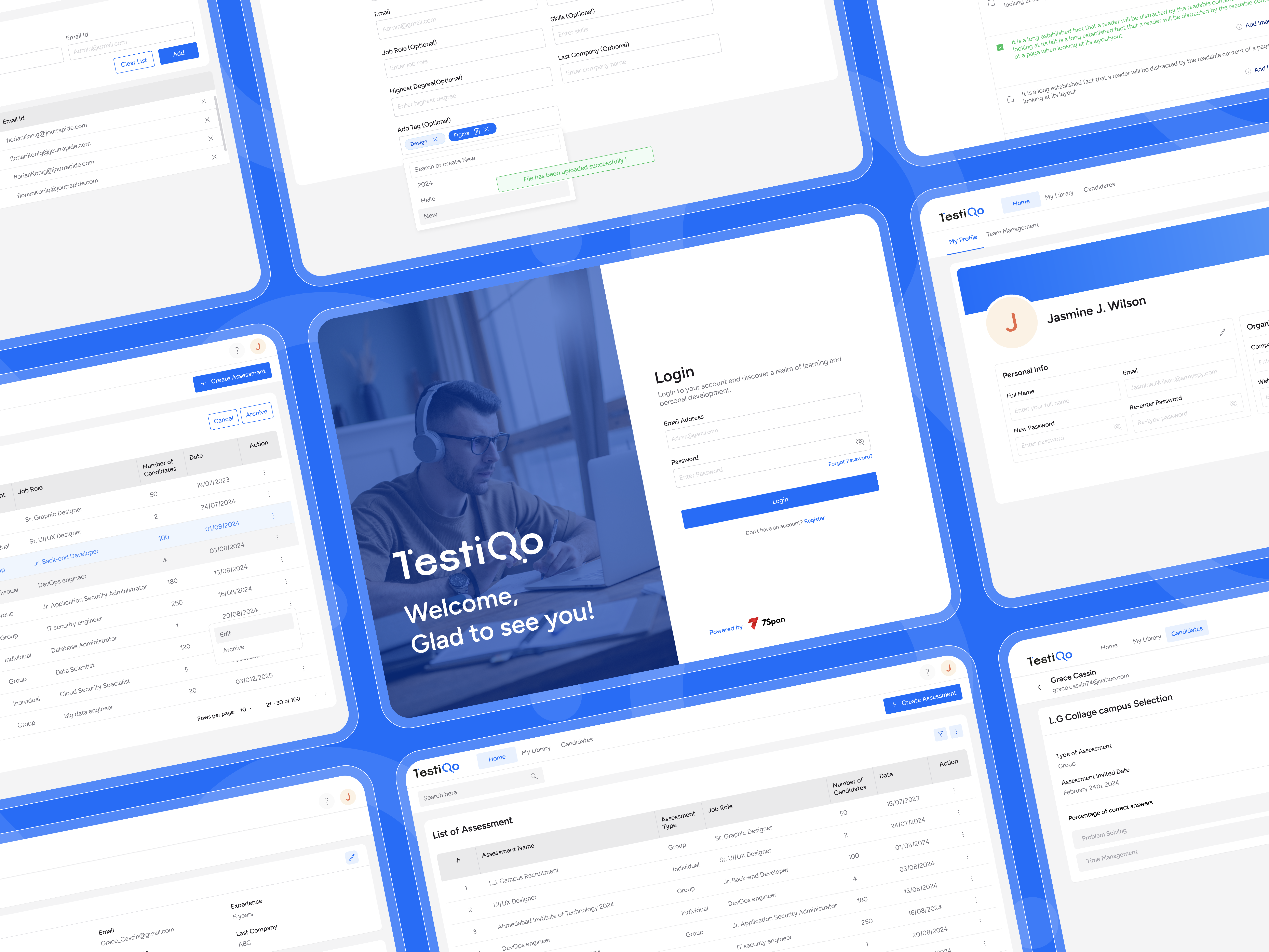Designed Web Screens for Testiqo - Online Exam Portal! 🤘 7span admin ui dashboard design form ui login online exam portal product product design saas product ui ui design uiux