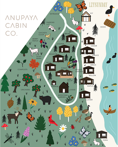 Anupaya Cabin Co Map illustration illustrations map map art map design nature design nature illustration wild life