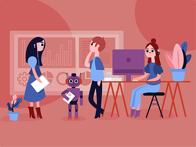 Data Automation Illustration branding corporate data design employee flat graphic graphic design graphics illustration infographics office people person robot team vector