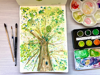 The tree of joy art colourful contemplation garden happy illustration insel mainau joy majestic natasha gonzalez nature park poetic sequoia sketchbook tree trees watercolor pans watercolour