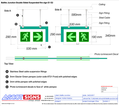 Shop Drawing for Double Sided Suspended Fire sign graphic design shop drawing signage