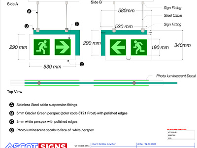 Shop Drawing for Double Sided Suspended Fire sign graphic design shop drawing signage