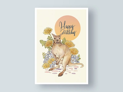 April Birthday Card Illustration animal birthday flowers illustration postcard spring