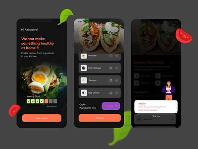 Healthy Recipe Mobile App food healthy recipe illustration ui ux visual design zepto