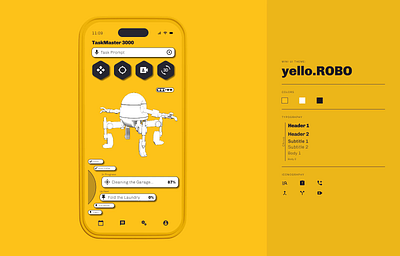 yello.ROBO - Mini UI Theme 3d 3d animation 3d model ai app design design trends interface design machine mech modern design product design product designer prototype robot tech design ui design ux design visual design wireframes yellow