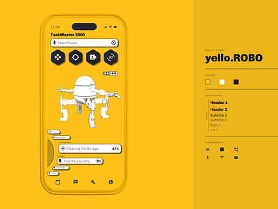 yello.ROBO - Mini UI Theme 3d 3d animation 3d model ai app design design trends interface design machine mech modern design product design product designer prototype robot tech design ui design ux design visual design wireframes yellow