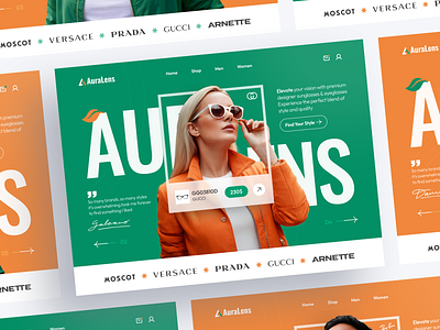 Eyewear Website Design - AuraLens clean colorful design desktop eye eyewear glasses homepage landing lens light optic shop sunglasses trend ui uiux ux web website