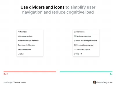 Context menu context context item context menu context menus divider dividers dropdown dropdown list dropdown menu icon item lead icon list menu menu item menu item list menu list navigation ux ux tip