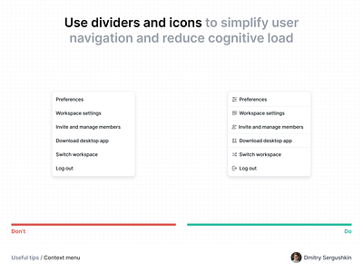 Context menu context context item context menu context menus divider dividers dropdown dropdown list dropdown menu icon item lead icon list menu menu item menu item list menu list navigation ux ux tip