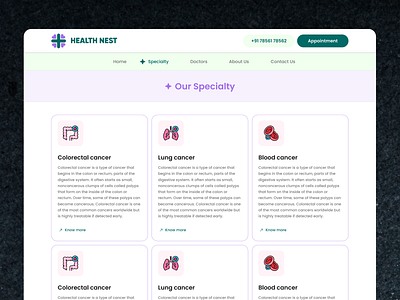HealthNest - Specialty Page doctor figma health hospital medical photoshop specialty ui uiux ux webdesign website