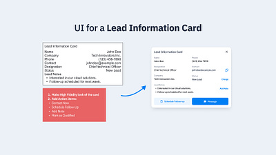 UI Design for a CRM Lead information card app crm design ui user experience user interface ux