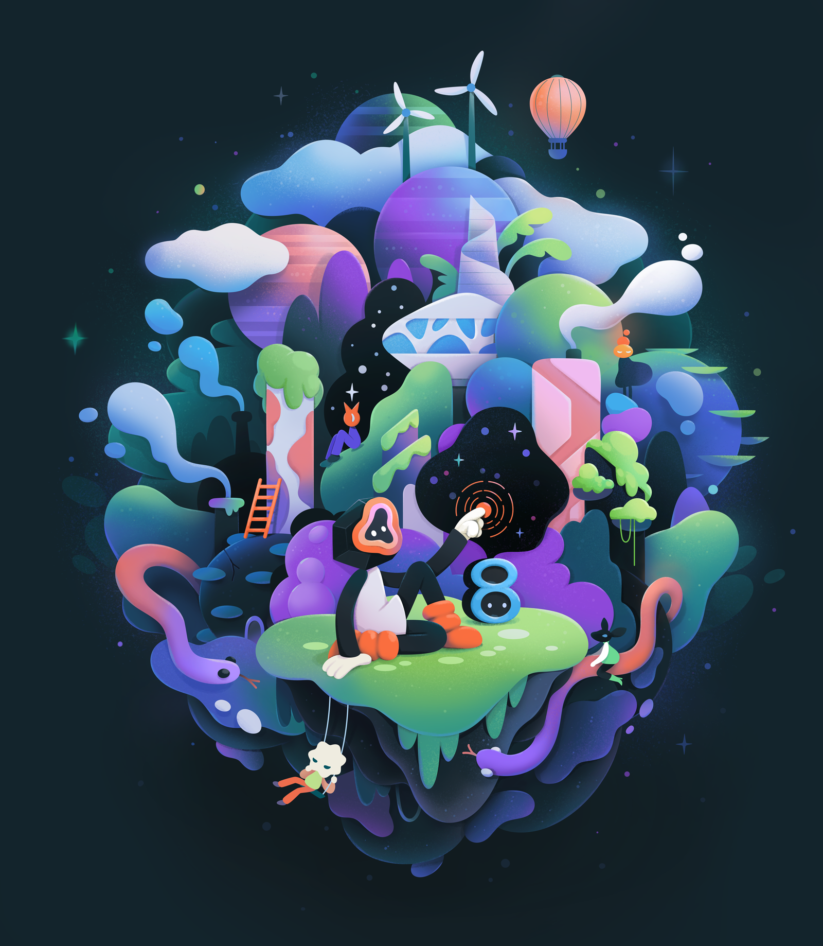 Post-humanity abstract character city concept design illustration zutto