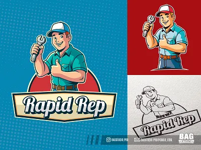 Retro Repairman Mascot Logo Template professional