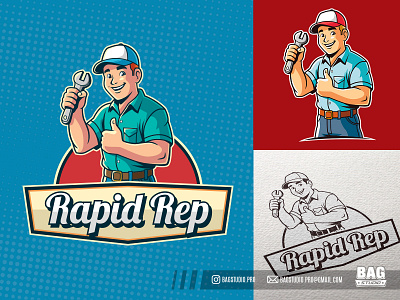 Retro Repairman Mascot Logo Template professional