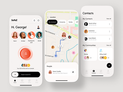 SafeZ Emergency Sos - Mobile App alerts app android app clean contacts app emergency ios app mobile app modern sos app uiux